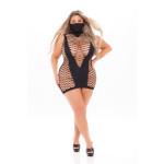 Платье в крупную сетку Pink Lipstick Masquerade Mask Dress с маской, черное, Plus Size