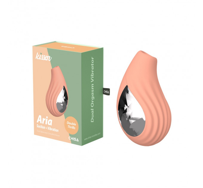 Вакуумный стимулятор для клитора с вибрацией Chisa Kissen Aria , силиконовый, бежевый
