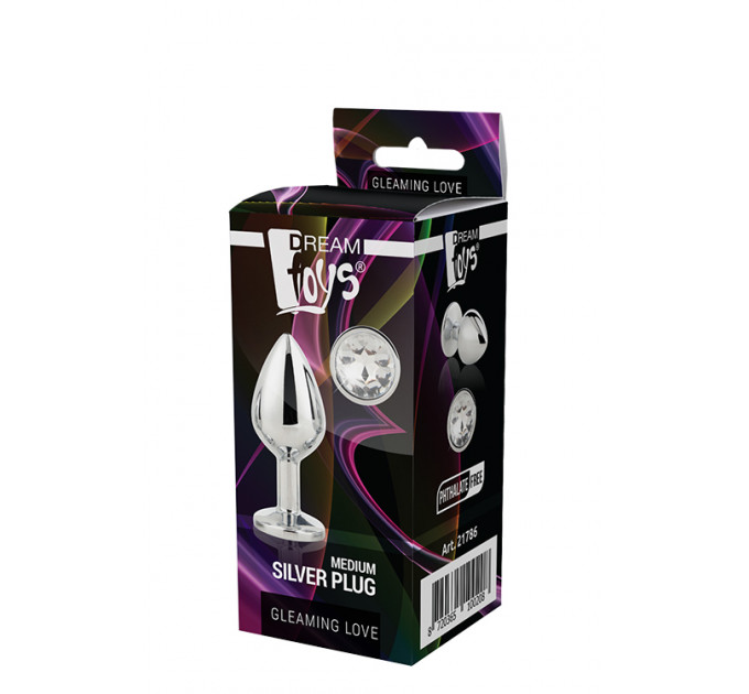 DT21786 Анальная пробка с камнем GLEAMING LOVE SILVER PLUG MEDIUM