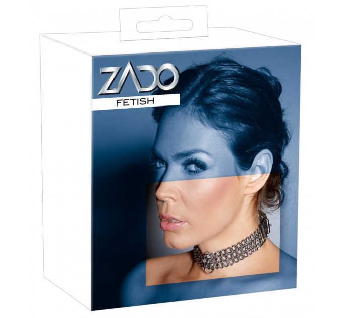 Черный кожаный ошейник Zado FETISH с металлическими цепочками