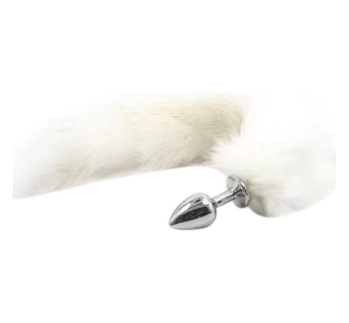 Анальна пробка штучне хутро DS Fetish Anal plug faux fur fox tail white polyeste