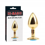 Анальная пробка с голубым камнем Chisa Hi-Basic, золотистая