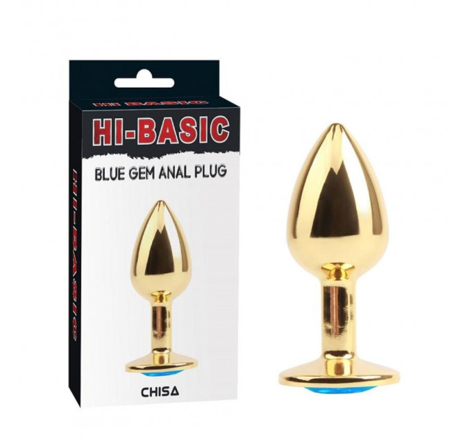 Анальная пробка с голубым камнем Chisa Hi-Basic, золотистая