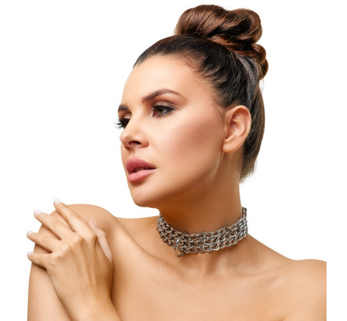 Черный кожаный ошейник Zado FETISH с металлическими цепочками