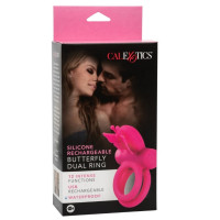 Ерекційне кільце подвійне з вібрацією CalExotics, зі стимулятором клітора у вигляді метелика, рожевий