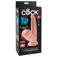 Фаллоимитатор реалистичный на присоске Pipedream King Cock с подвижной мошонкой, бежевый