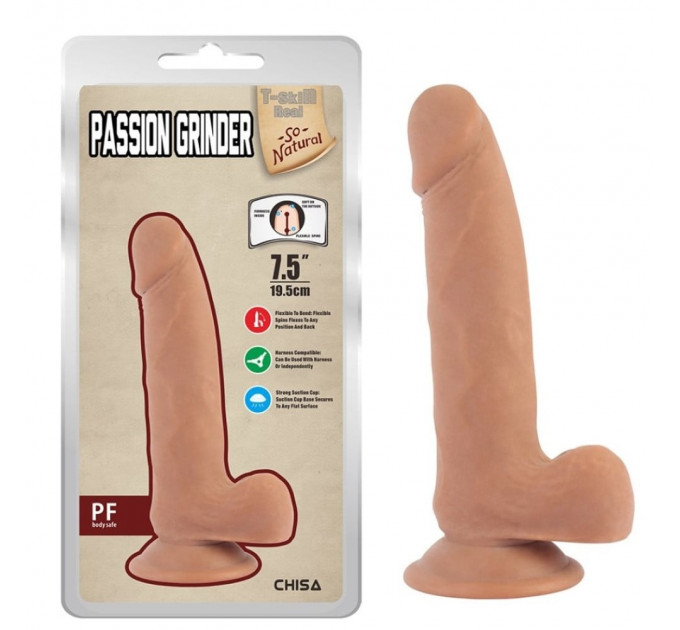 Фаллоимитатор с присоской реалистичный Chisa T-skin ReaL Passion Grinder, бежевый, 19.5 см
