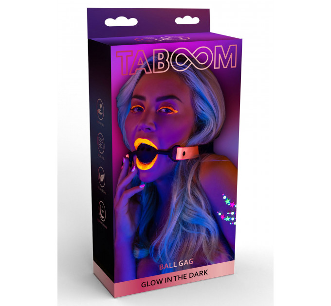 Кляп светящийся в темноте Taboom Ball Gag, розово-черный