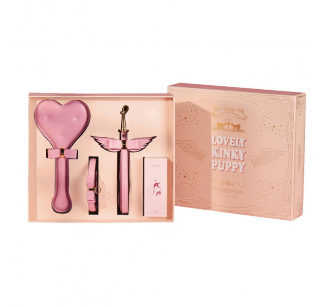 Подарочный набор BDSM итальянская кожа розовый Upko lovely kinky Puppy set