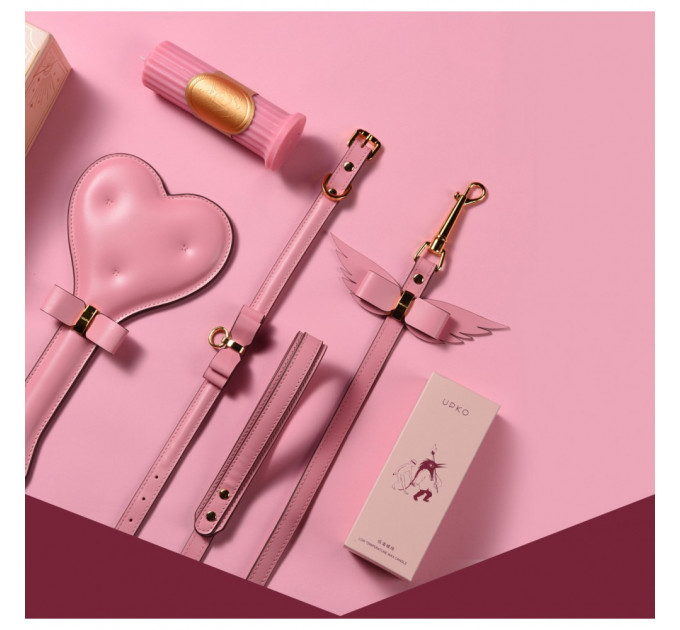 Подарочный набор BDSM итальянская кожа розовый Upko lovely kinky Puppy set