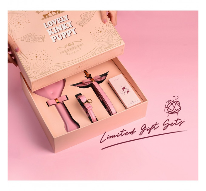 Подарочный набор BDSM итальянская кожа розовый Upko lovely kinky Puppy set