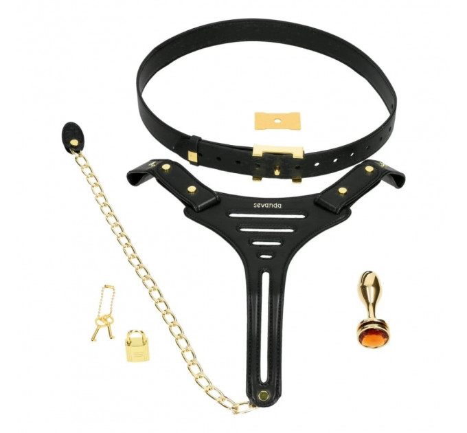 Пояс верности Lockink Sevanda Beg & Ask Chastity Pants с поводком и анальной пробкой, L