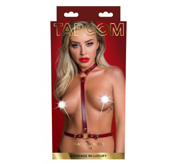 Портупея классическая красная Taboom Bondage in Luxury с золотистыми застежками, S/M