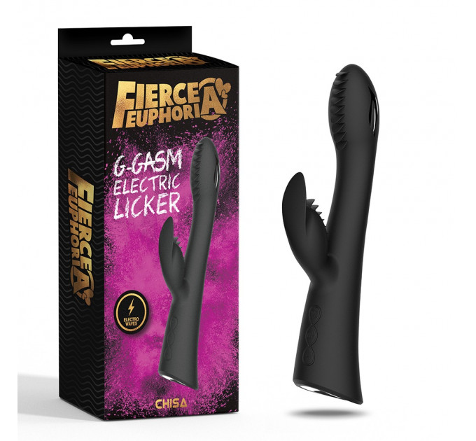 Вибратор с электростимуляцией Chisa Fierce Euphoria G-GASM и клиторальным рельефным отростком,черный