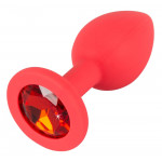 Анальна пробка You2Toys із силікону з каменем, червона, S