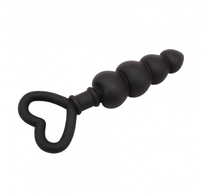 Анальная цепочка со стоппером-сердечком Chisa Black Mont Beaded Luv Probe, черная
