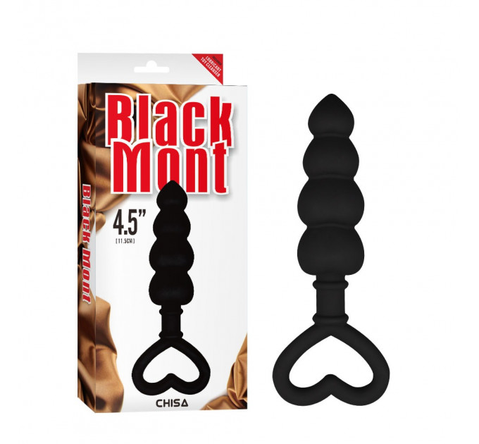 Анальная цепочка со стоппером-сердечком Chisa Black Mont Beaded Luv Probe, черная