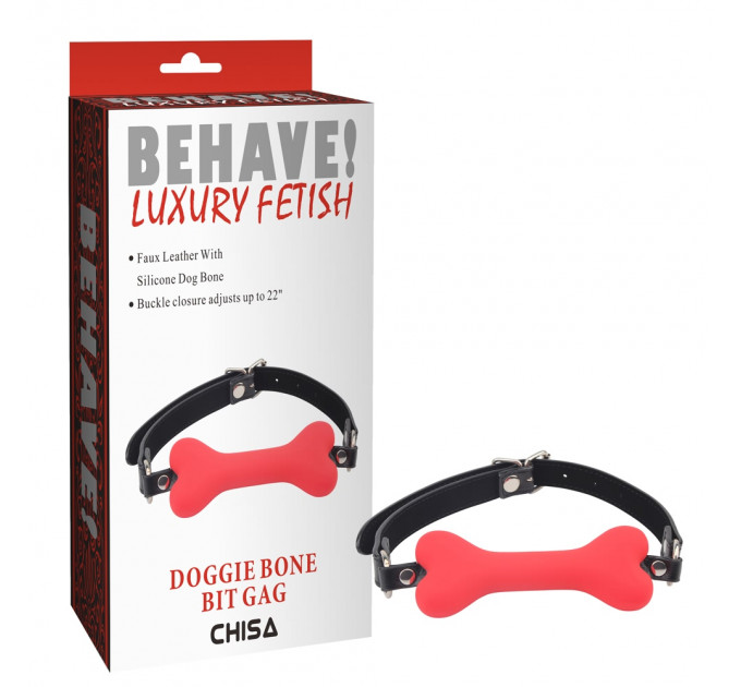 Кляп-косточка красная Chisa Behave! Doggle Bone Bit Gag с черным ремешком