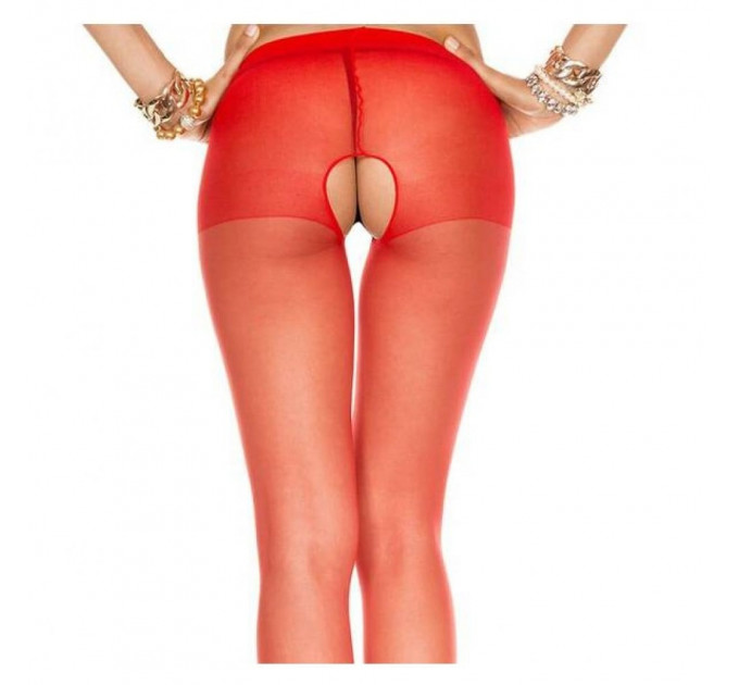Колготы с интимным вырезом Musiclegs красные, One Size (S-L 34 -40)