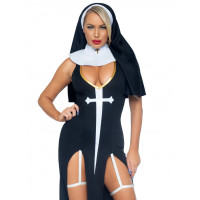 Костюм черниці Leg Avenue, М, Sultry Sinner 3 предмети, чорний з білим