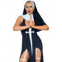 Костюм черниці Leg Avenue, М, Sultry Sinner 3 предмети, чорний з білим