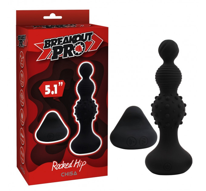 Анальна пробка з вібрацією у вигляді ялинки Chisa Breakout Pro Rocked Hip з різним рельєфом на ярусах, чорна