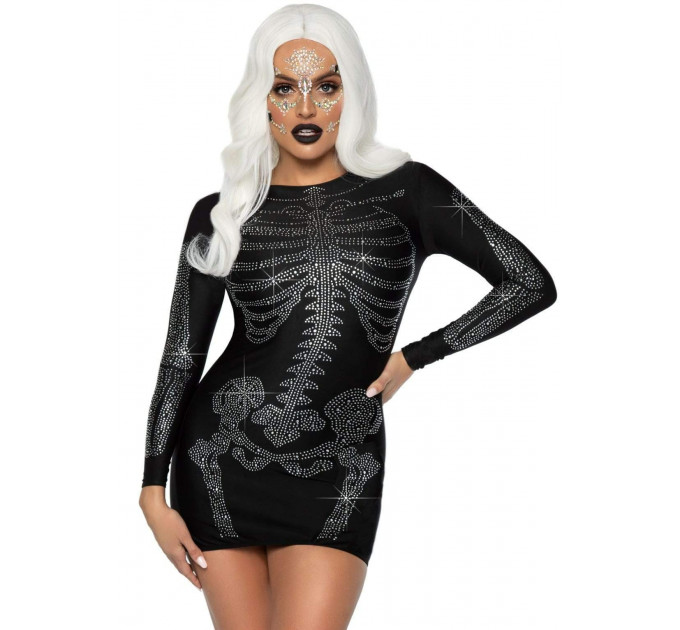 Мини-платье Скелет со стразами Leg Avenue Skeleton Rhinestone, черное, M