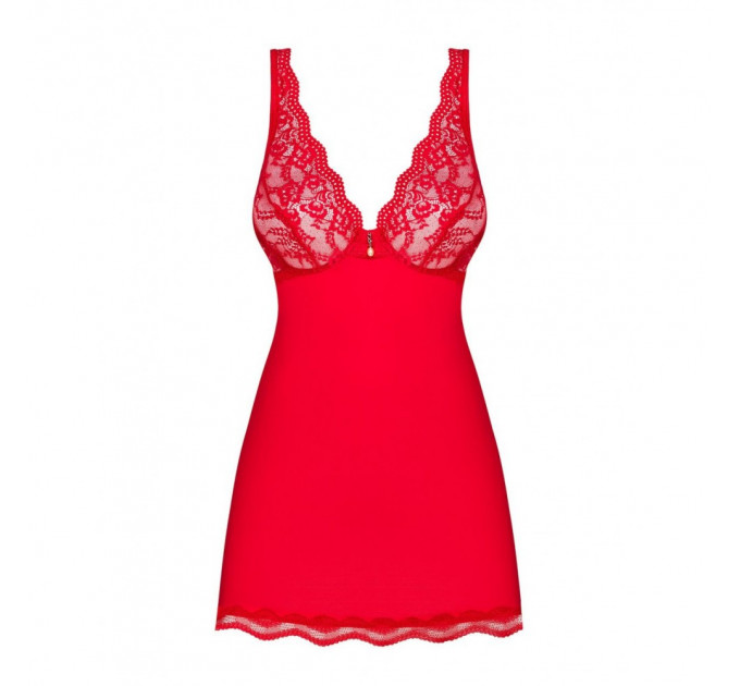 Пеньюар Obsessive Luvae с кружевным верхом, стринги в комплекте, красный, S/M