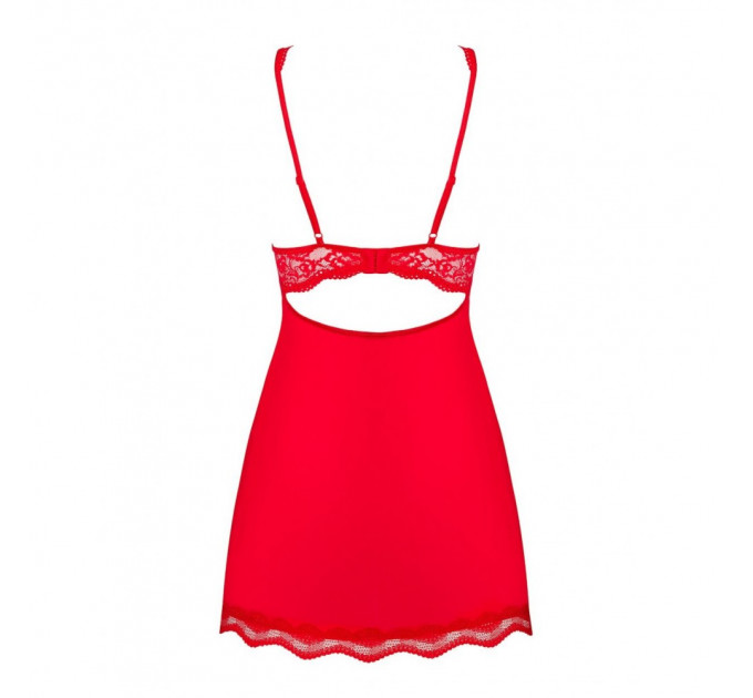 Пеньюар Obsessive Luvae с кружевным верхом, стринги в комплекте, красный, S/M