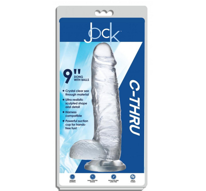 Фаллоимитатор реалистичный на присоске Jock C-Thru прозрачный, 27 см
