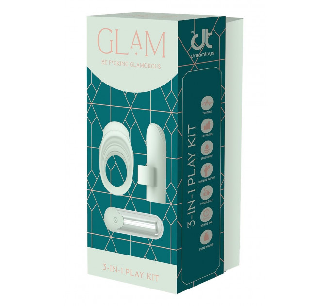 Ерекційне кільце з віброкулею та вібратор на пальчик Dream Toys GLAM м'ятний