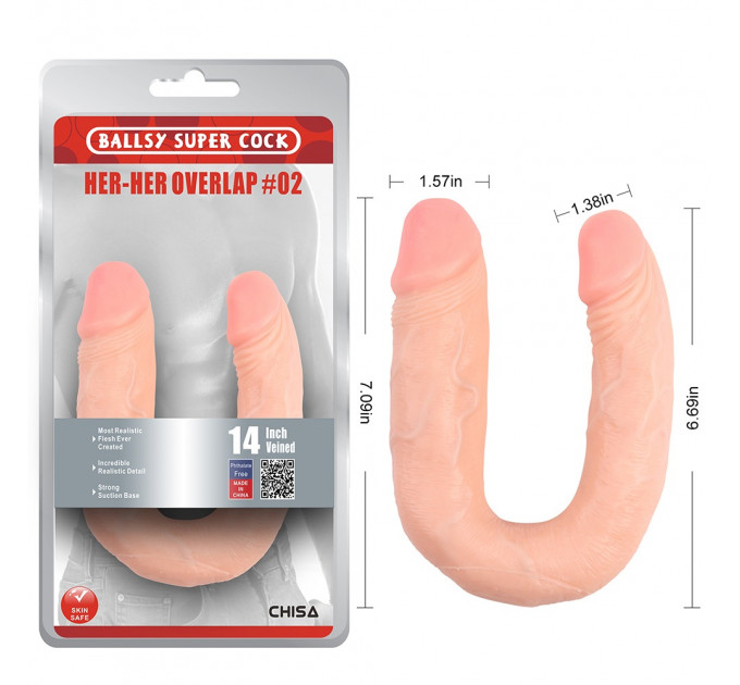 Фаллоимитатор двойной Chisa Ballsy Super Cock Her-Her Overlap #02, бежевый