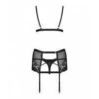 Комплект з поясом для панчох Obsessive Blanita, чорний, L/XL