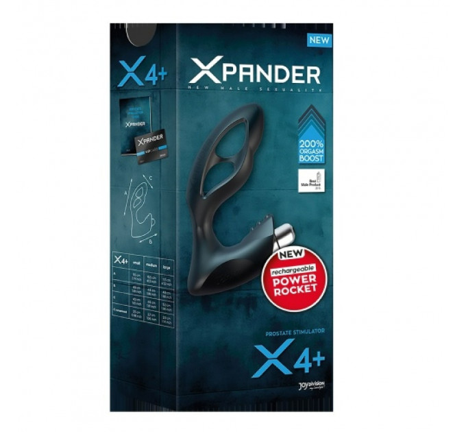 Масажер простати розмір L, XPANDER X4+ rechargeable PowerRocket, чорний, 11.5 см