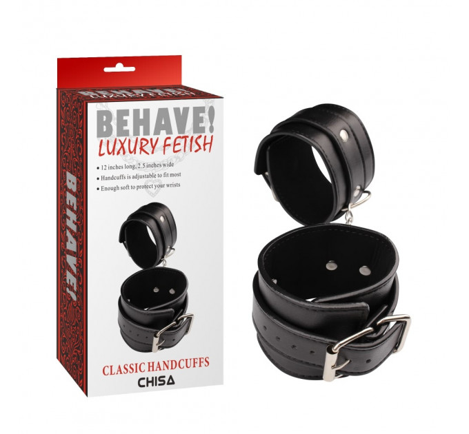 Наручники классические Chisa Behave Luxury Fetish из кожзама, черный