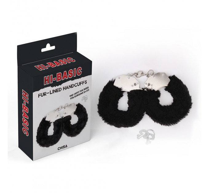 Наручники металлические Chisa Hi-Basic Fur-lined Handcuffs с черным мехом
