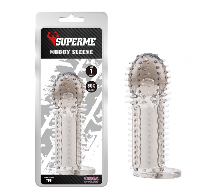 Насадка рельєфна Chisa SUPERME Nubby Sleeve з кільцем на мошонку, сіра
