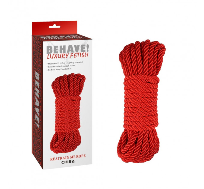 Веревка для бондажа или шибари Chisa Behave Luxury Fetish, красный, 10 м
