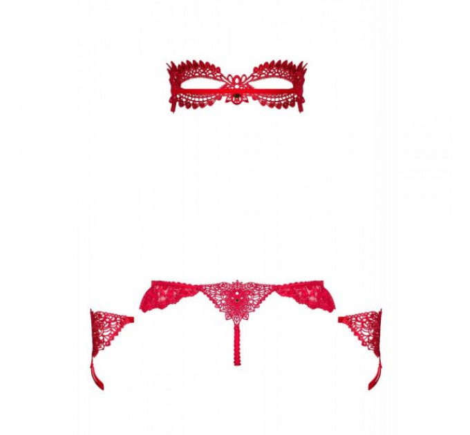 Набор маска+наручники+стринги Obsessive Hetea 3 pcs set red S/M