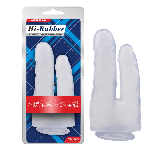 Фаллоимитатор двойной на присоске Chisa Hi-Rubber 7.9, прозрачный