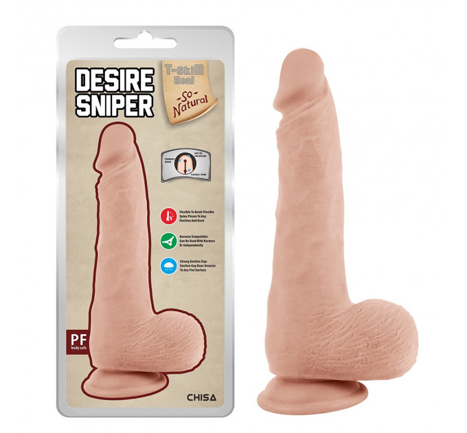 Фаллоимитатор реалистичный с мошонкой Chisa T-skin ReaL Desire Sniper на присоске, телесный