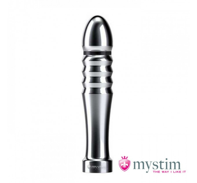 Фаллоимитатор с электростимуляцией Mystim серебряный, 13 х 2.6 см
