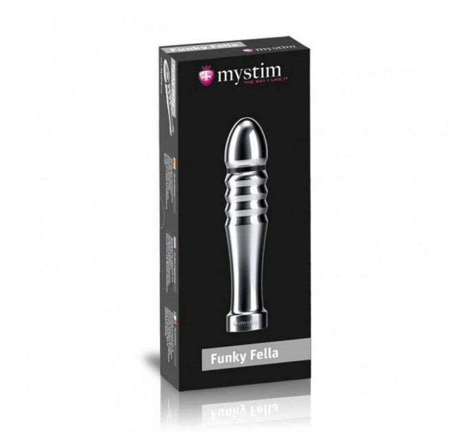 Фаллоимитатор с электростимуляцией Mystim серебряный, 13 х 2.6 см