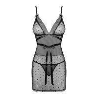 Комплект Obsessive Bowessa сорочка та трусики, чорний, L/XL