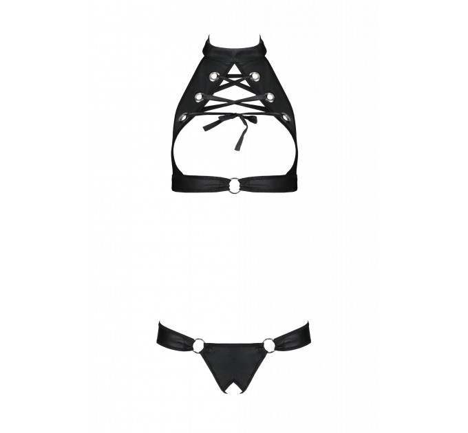 Комплет с открытым бюстом MALWIA SET WITH OPEN BRA black S/M - Passion