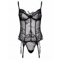 Корсет напівпрозорий Daring Intimates, зі стрінгами, чорний, S/M