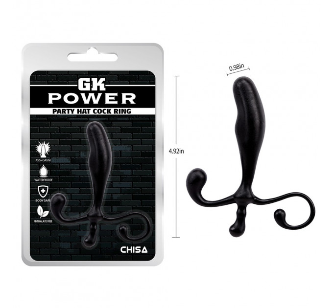 Масажер простати Chisa GK Power Party Hat Cock Ring із фігурною ручкою, чорний