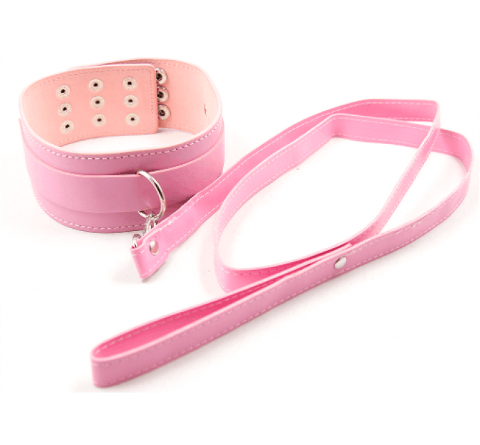 Ошейник с поводком DS Fetish Collar with leash pink metal