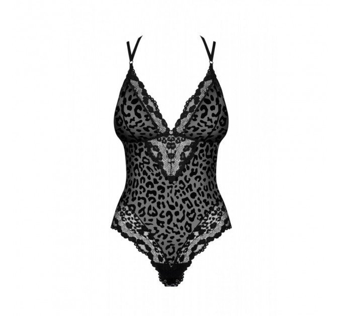 Боди с леопардовым принтом Obsessive Giully, черный, L\XL
