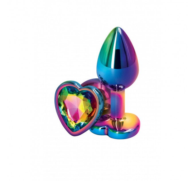 Радужная анальная пробка Colorful Metall Heart, S